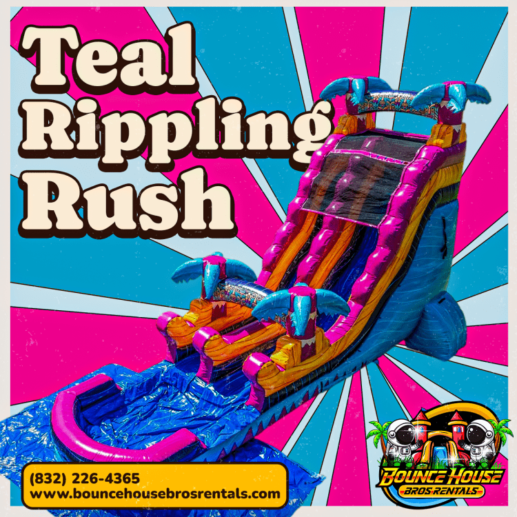 Teal Rippling Rush 18ft Single Lane Waterslide